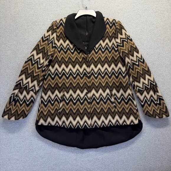 Anthropologie Luii Jacket Womens Small Brown Black Chevron Zig Zag Shawl Collar - Picture 1 of 11